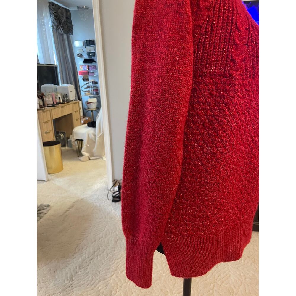 St. John’s Bay Red Metallic Shimmer Cable Knit Holiday Sweater M - Picture 4 of 5